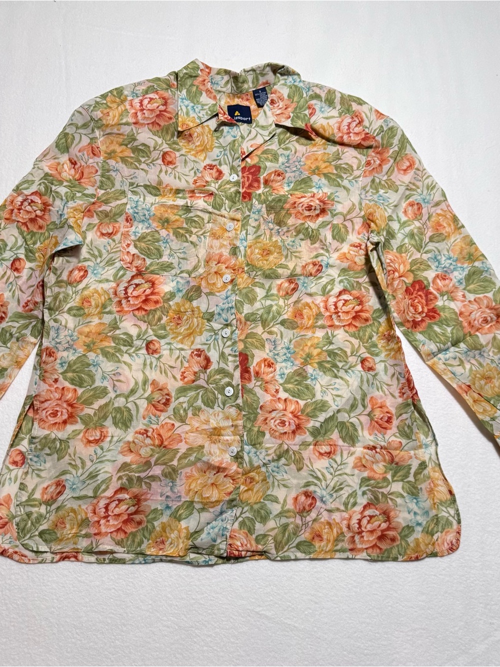 Floral Button-Front Blouse in Peach & Green - Women